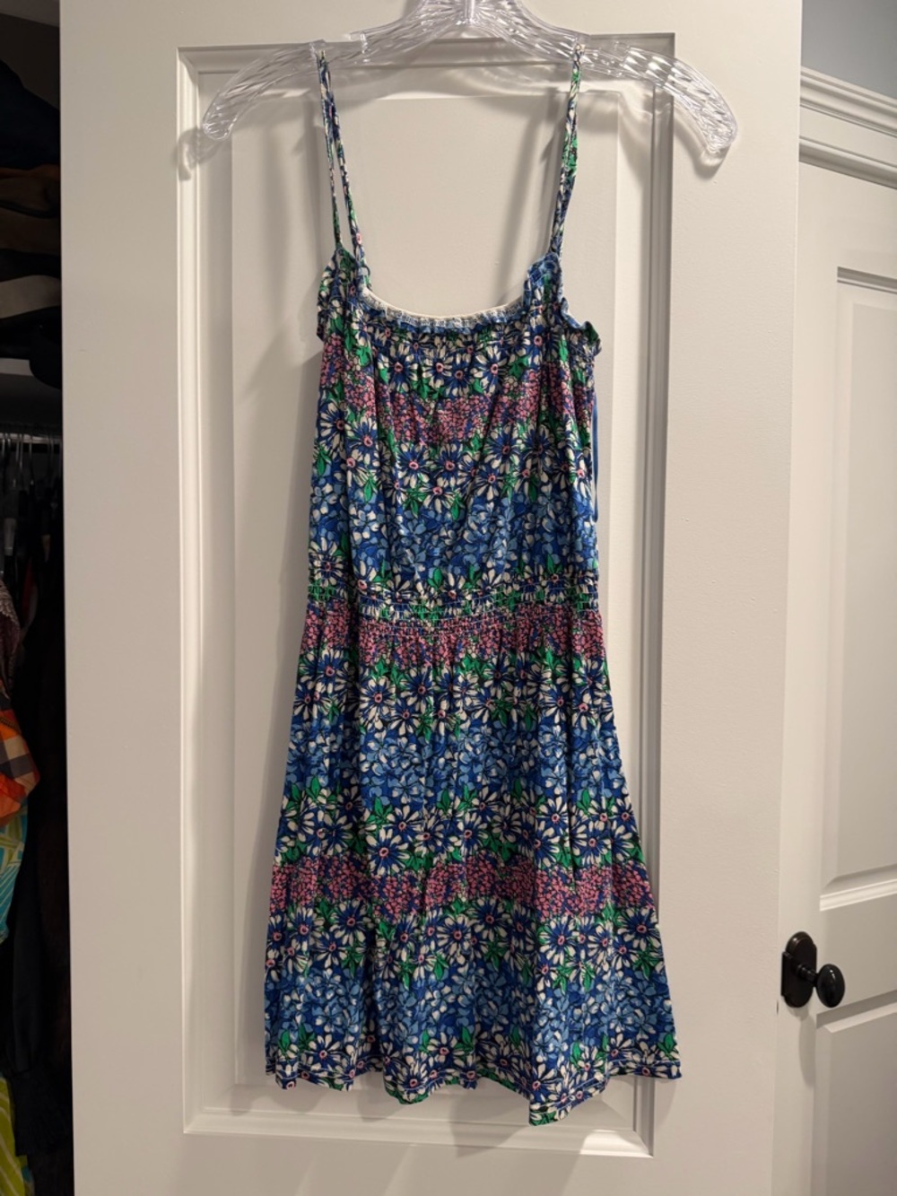 Topshop Blue Floral Tiered Dress with Green Accents
